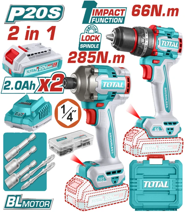 Kit furadeira de impacto e parafusadeira de impacto Total 20 V TCKLI20277